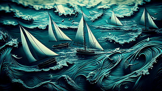 创意水彩卡通背景背景图片_海洋浪花抽象背景