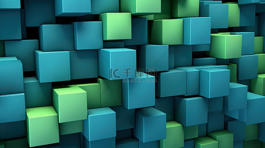 灰色绿色背景图片_组形成中灰色背景上绿色和蓝色块的抽象 3D 渲染