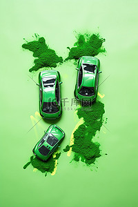 两辆绿色汽车之上的绿色能源