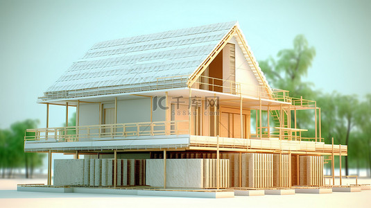 通过 3D 渲染将建造房屋的成本节约理念形象化
