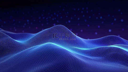 点和点的连接背景图片_3D 渲染的未来派蓝色背景用于大数据可视化的动态点和线的数字波
