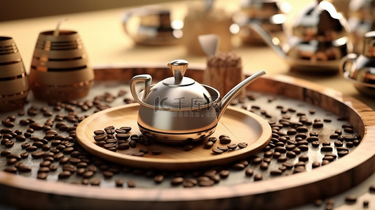 服务机背景图片_3D 渲染的咖啡服务概念化