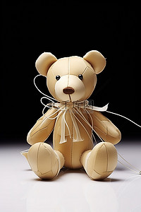 木制毛绒玩具熊和用 sappytail 快乐花呢制成的蝴蝶结