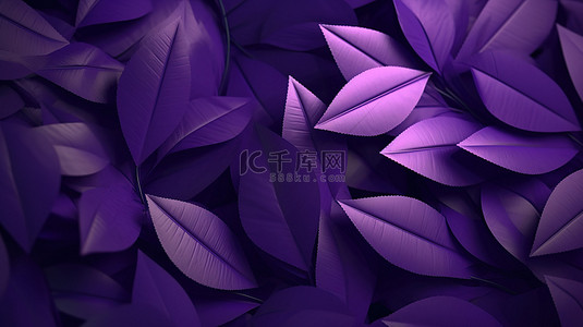几何平面设计背景背景图片_深紫色色调与叶元素抽象几何形状背景的 3D 渲染