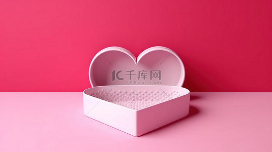 粉红音乐会背景图片_浪漫 3D 渲染粉色背景，心形盒子打开