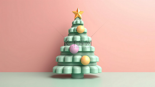 贺卡圣诞节背景图片_色彩缤纷的圣诞树的简约 3D 渲染，配有柔和的彩色装饰品
