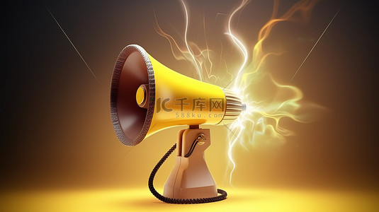 打折背景图片_3d 逼真的黄色扩音器扬声器与闪电营销时间概念