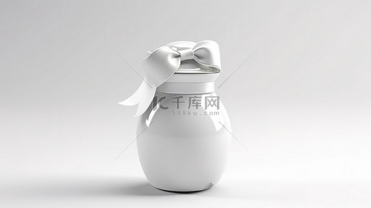 白色背景上带牛奶的孤立婴儿奶瓶的 3D 插图