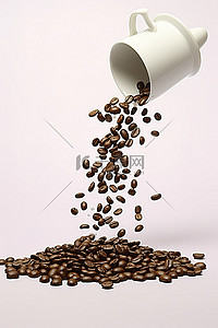 茶倒茶背景图片_从白色咖啡壶中倒出的咖啡豆