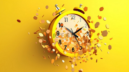 手表背景海报背景图片_3D 渲染黄色背景与放大的时钟文本
