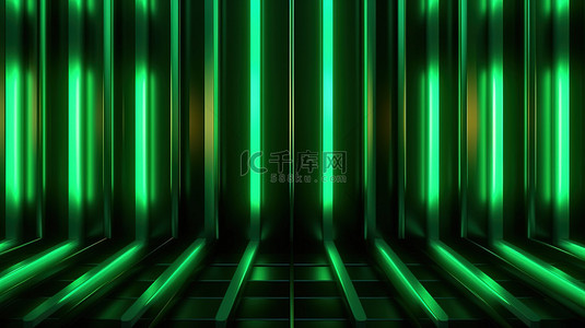 豪华俱乐部风格动态绿色霓虹灯和条纹图案抽象背景 3D 插图