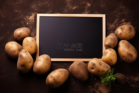 一些土豆和一些空白板放在地上