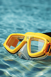 通气管背景图片_位于泳池边缘的橙色和黄色通气管和护目镜