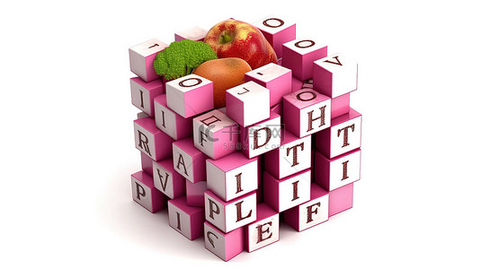 小技巧tips背景图片_填字游戏立方体块的 3D 渲染在白色背景上拼写出饮食技巧