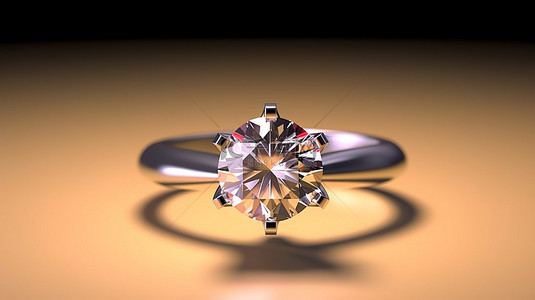 站立式单石黄金订婚戒指的 3D 渲染