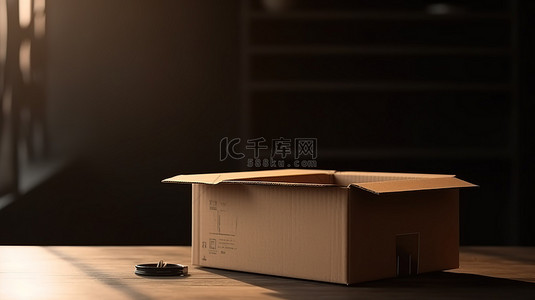 瓦楞包装样机背景图片_送货概念 3d 渲染一个空的纸板箱纸箱或包裹