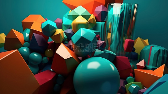明亮色彩背景图片_充满活力的 3D 渲染，具有明亮色彩的原始几何形式