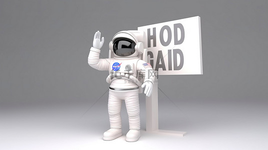 印刷背景背景图片_来自宇航员的好消息 广告牌的 3D 渲染高高举起