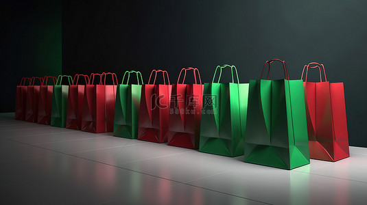 礼品一排背景图片_一排红色和绿色的 3d 购物袋