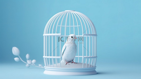 白色鸟笼最小概念创意 3D 渲染完美适合社交媒体
