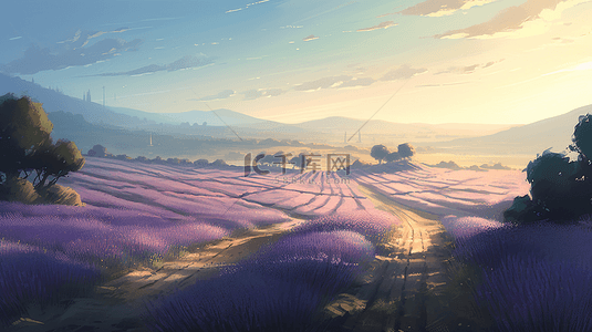 紫色植物花卉背景图片_薰衣草花植物山峦天空花卉背景