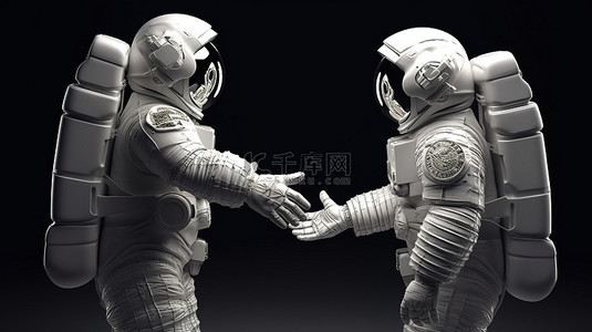 薪资协议背景图片_3D 宇航员在渲染插图设计中握手