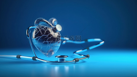 医疗器械背景背景图片_蓝色背景上交织在一起的心脏和听诊器象征着医疗保健