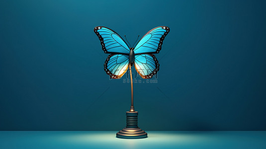 可爱的蝴蝶被现代蓝色台灯照亮，背景为令人惊叹的 3D 蓝色背景
