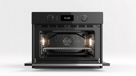 白色背景 3D 渲染上呈现的黑色现代电烤箱