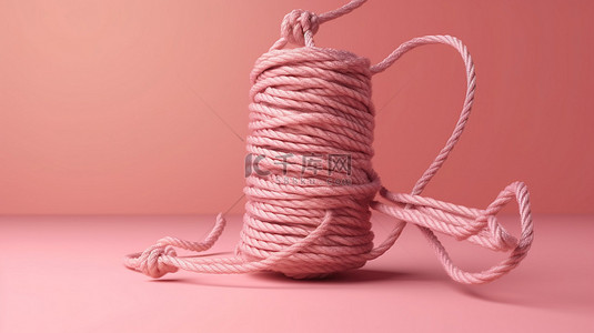 带有 3d 渲染价格标签的粉红色背景，用绳子缠绕