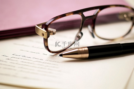 笔的背景图片_一张纸上的眼镜和笔的图像