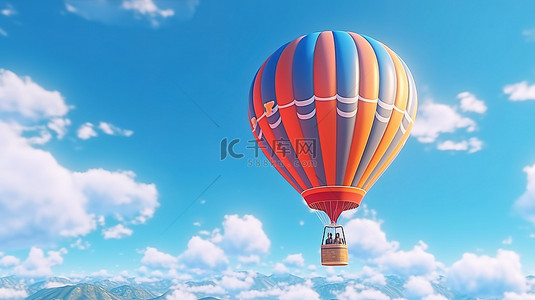 热气球插图背景图片_3d 插图与气球在蓝天旅行