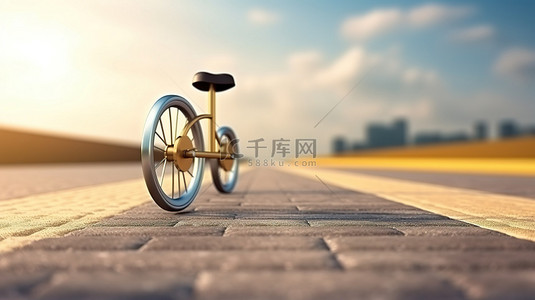 创意生活背景图片_自行车架是道路广告的创意概念 3D 插图