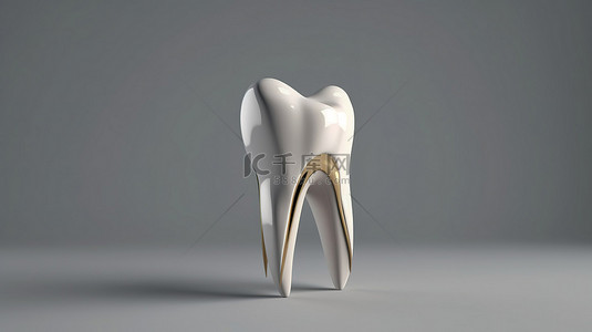 通过渲染在灰色背景上以 3d 形式描绘的牙齿