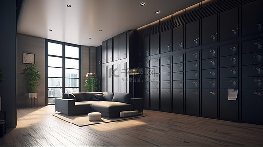 可爱喜庆元素背景图片_公寓中现代邮箱室的豪华 3D 渲染