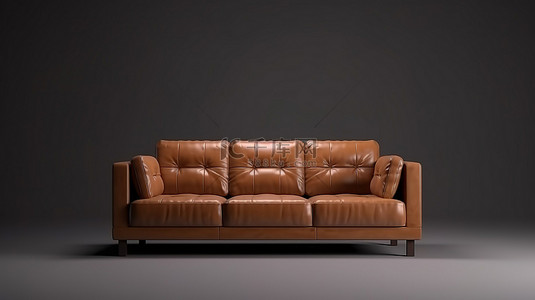 棕色桌子背景图片_3D 渲染家具三座棕色沙发的前视图