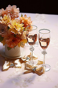 一束鲜花背景图片_桌子上放着一束鲜花和玻璃杯