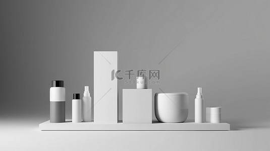 多产品易拉宝背景图片_3D 渲染的产品包装模型，白色背景上具有逼真的光影