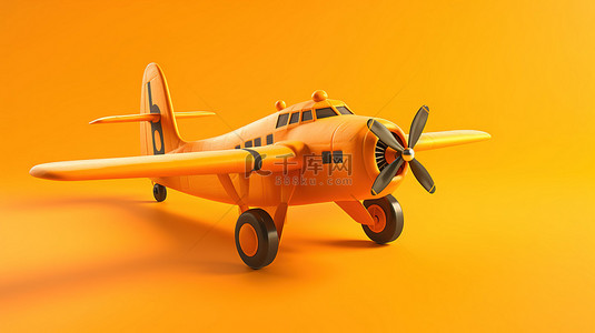 以 3D 形式描绘的飞机独自站在橙色背景下