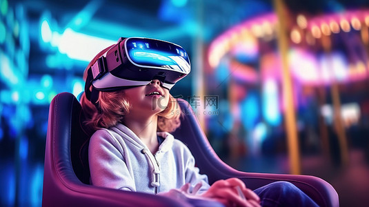 vr世界背景图片_戴着 VR 耳机沉浸在虚拟世界中的年轻人，一边享受令人兴奋的骑行或迷人的 3D 电影