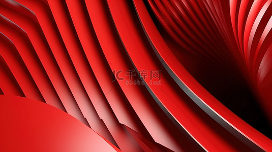 当代背景上精致的 3D 红色几何条纹非常适合企业模板和商业设计