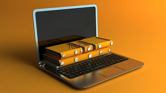 笔记本电脑文件柜和数字数据存储的 3d 插图