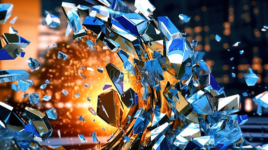 碎玻璃科技背景图片_未来派高射炮背景上的碎玻璃现代 3D 抽象插图