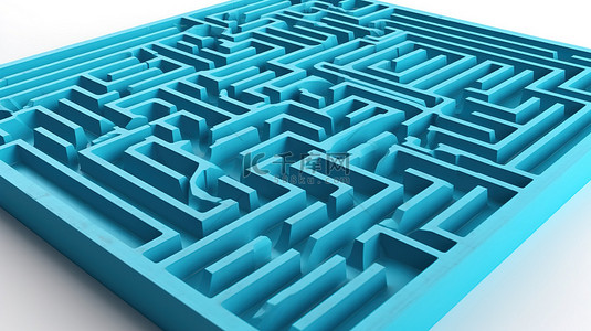 带有剪切路径的蓝色方形迷宫的孤立 3D 插图