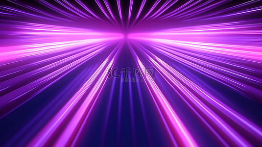 具有反射表面的发光紫色霓虹灯线的 3d 渲染