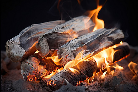 燃烧的炭火背景图片_明火燃烧的木头