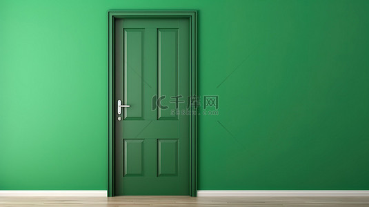 镶木地板和绿墙与漆门的 3D 模型渲染