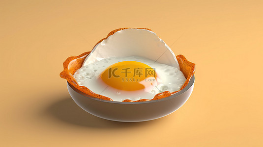 铁板单面鸡蛋早餐与数字货币 3D 渲染
