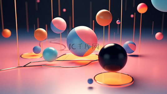 简约手机壁纸背景图片_以漂浮球体为特色的3D渲染简约手机壁纸