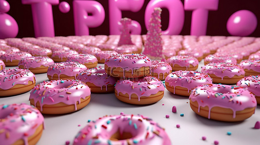 3d 呈现粉红色磨砂甜甜圈在欢乐的 95 岁生日庆祝背景